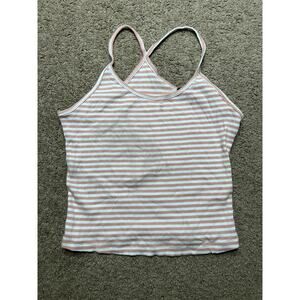 Women’s large ambiance pink and white striped ribbed cropped tank top racer back